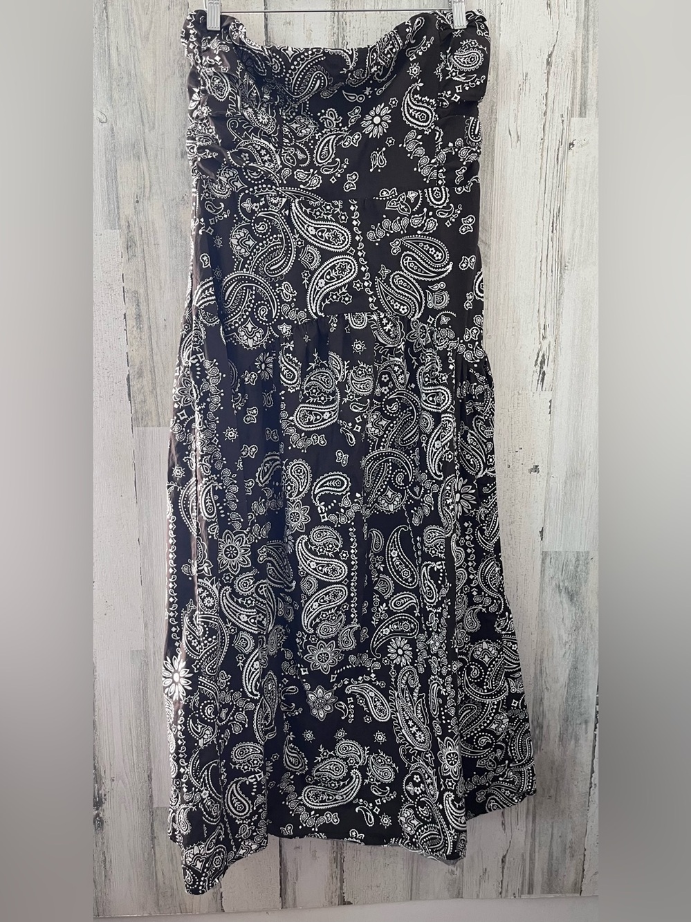 Band of the Free brown with white paisley print tube top midi dress large - Picture 4 of 10